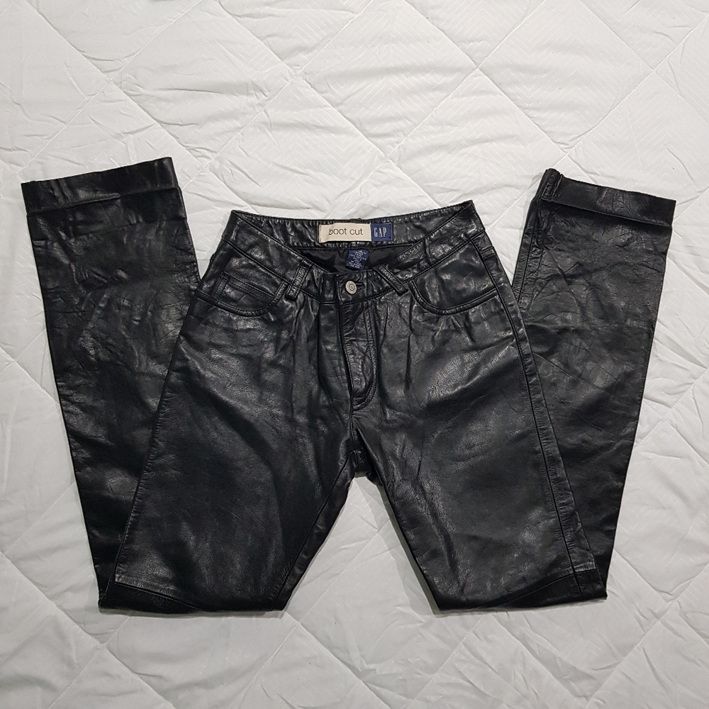 Vintage Black Leather Bootcut Pants